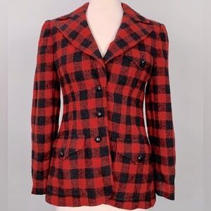 VTG 1980’s Anne Klein Red and Black Buffalo Plaid Blazer and Skirt Set